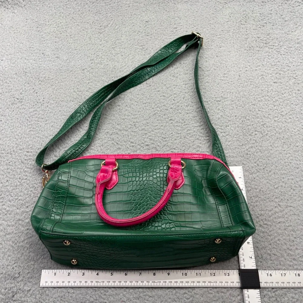 Alpha Kappa Alpha Sorority AKA Pink Green Croc Embossed Satchel Crossbody Bag